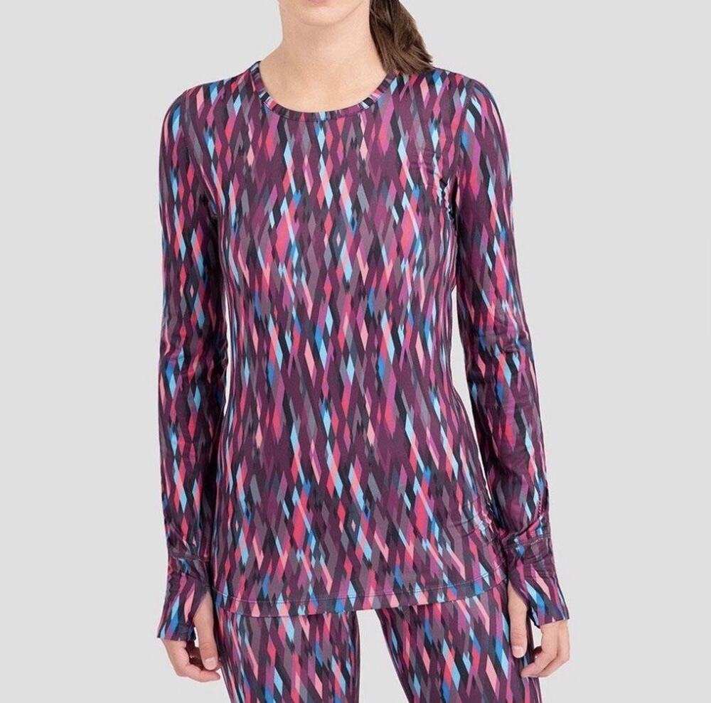 Terramar Women's Cloud 9 Printed Climasense Long Sleeve Top Pink Thermal Large